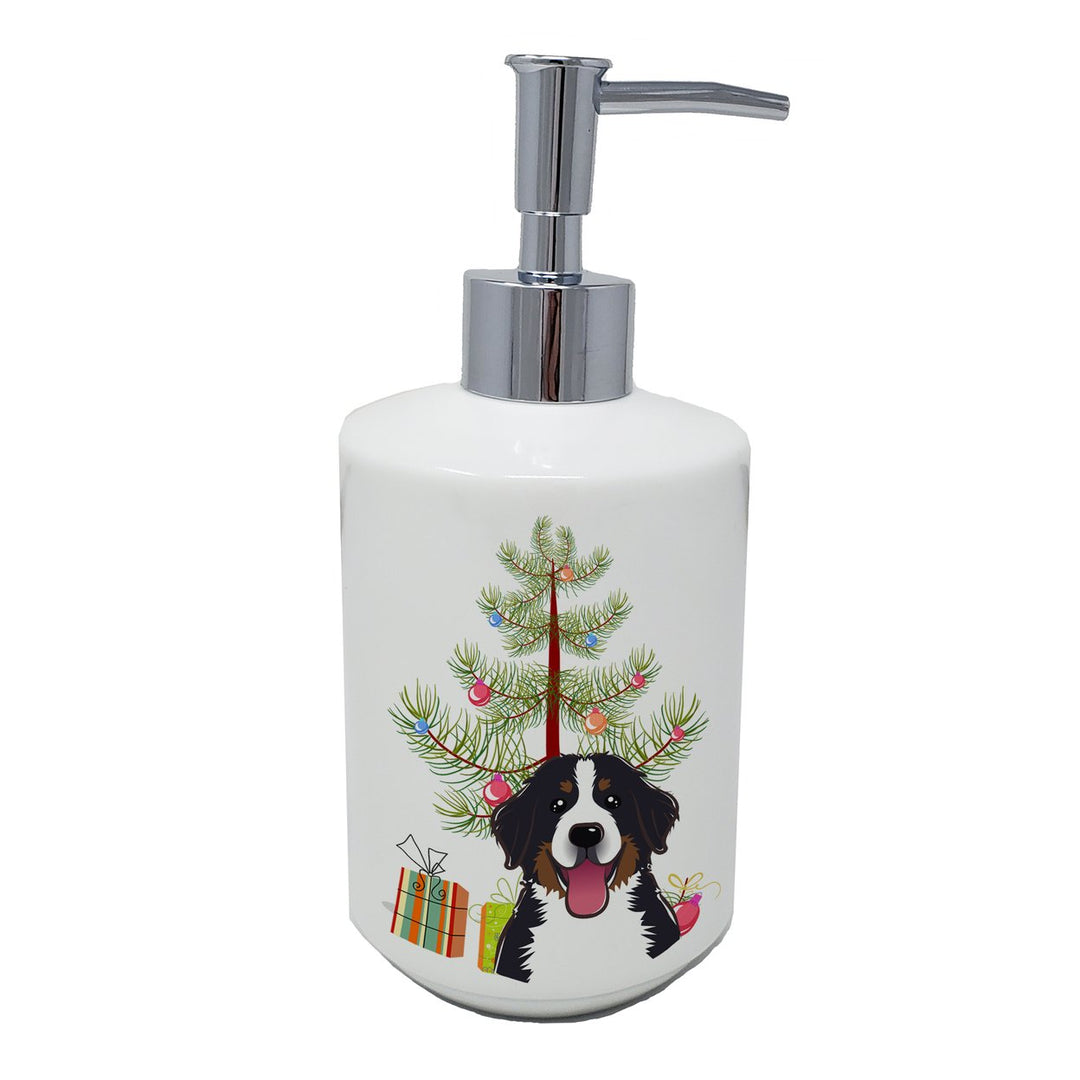 Christmas Tree and Bernese Mountain Dog Ceramic Soap Dispenser Image 1