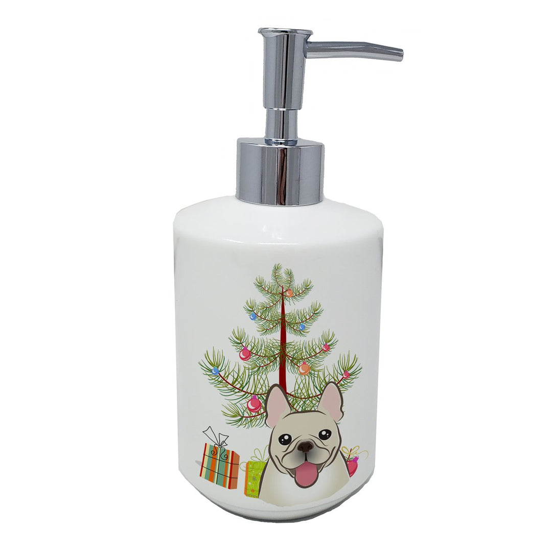 Christmas Tree and French Bulldog Ceramic Soap Dispenser Image 1