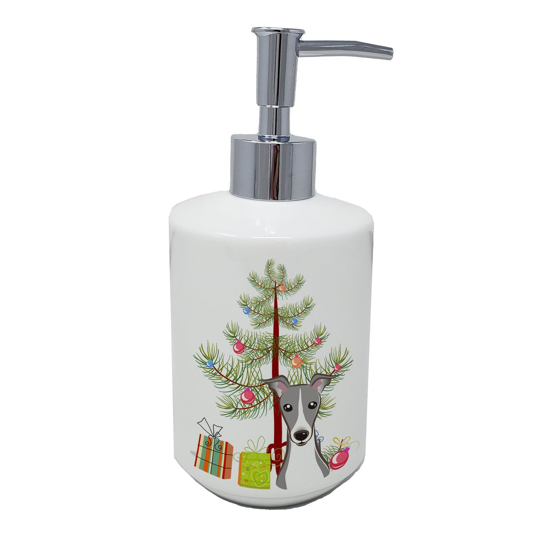 Christmas Tree and Italian Greyhound Ceramic Soap Dispenser Image 1