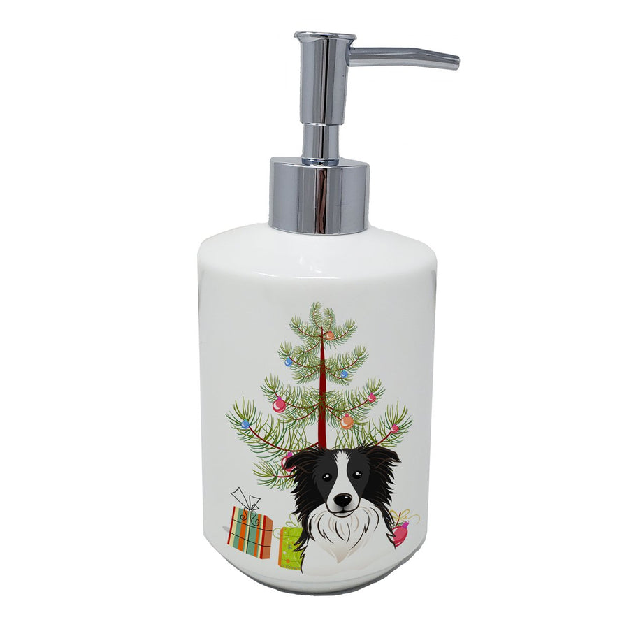 Christmas Tree and Border Collie Ceramic Soap Dispenser Image 1