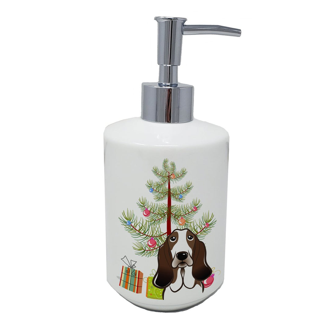 Christmas Tree and Basset Hound Ceramic Soap Dispenser Image 1