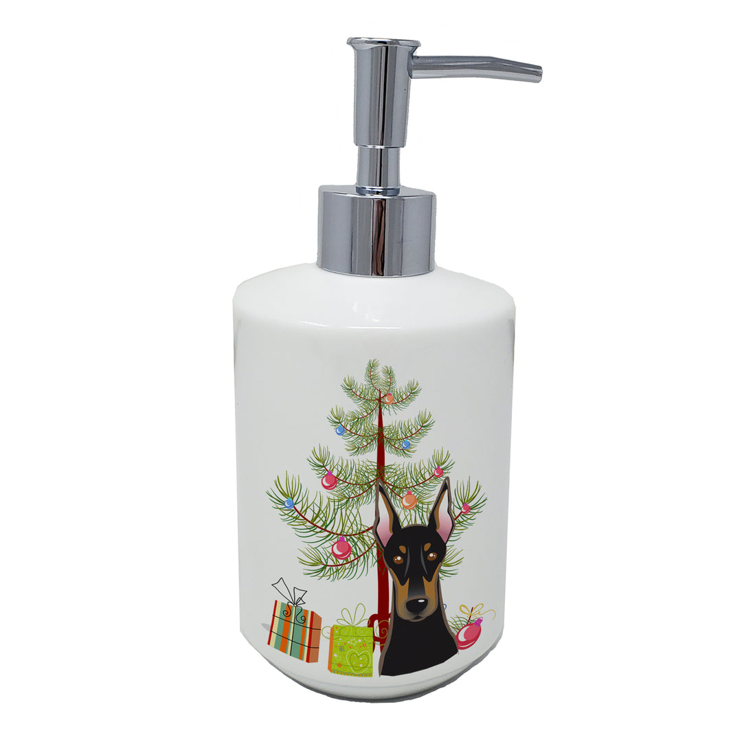 Christmas Tree and Doberman Ceramic Soap Dispenser Image 1