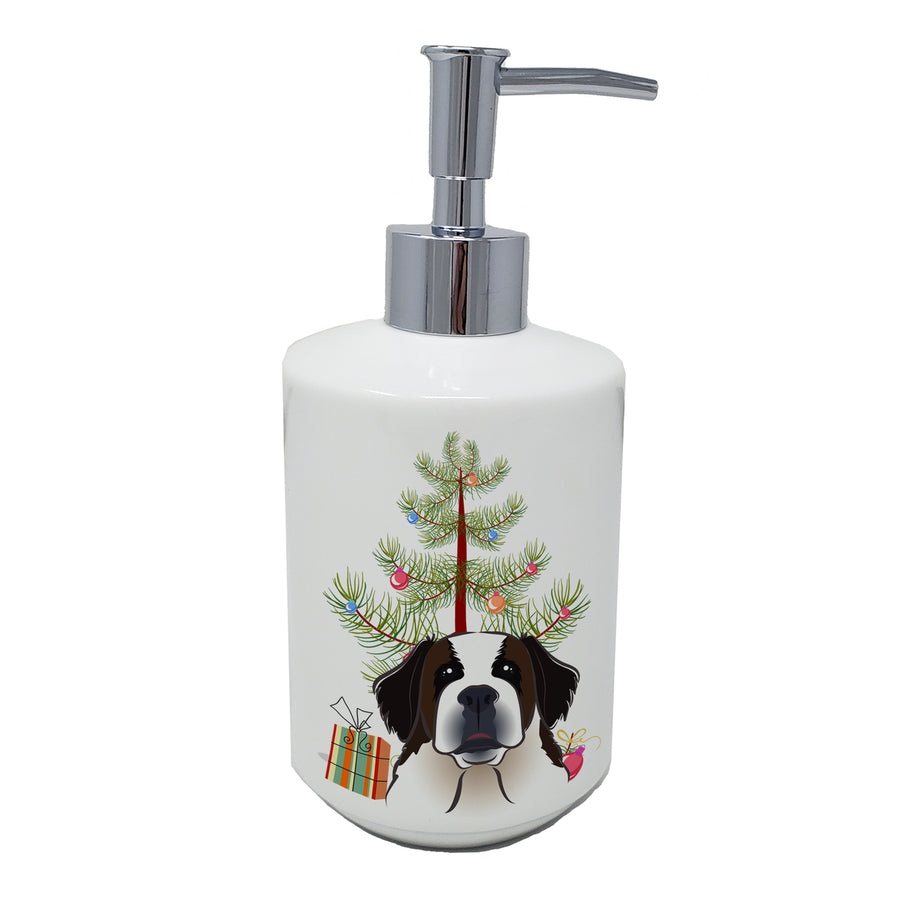 Christmas Tree and Saint Bernard Ceramic Soap Dispenser Image 1