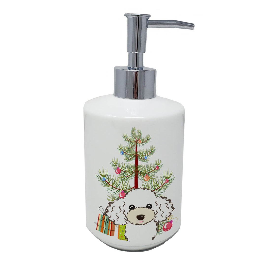 Christmas Tree and White Poodle Ceramic Soap Dispenser Image 1