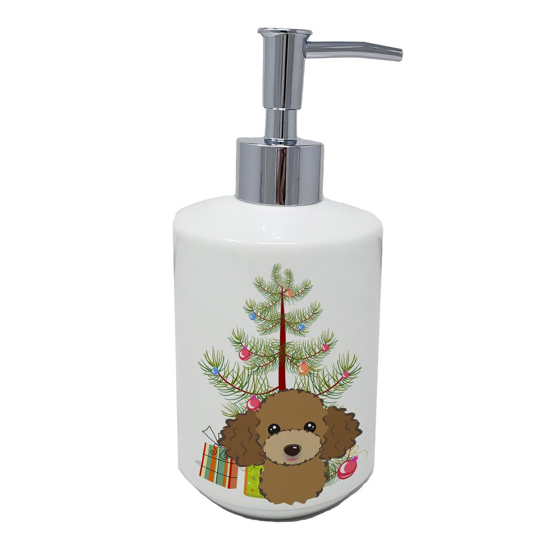 Christmas Tree and Chocolate Brown Poodle Ceramic Soap Dispenser Image 1