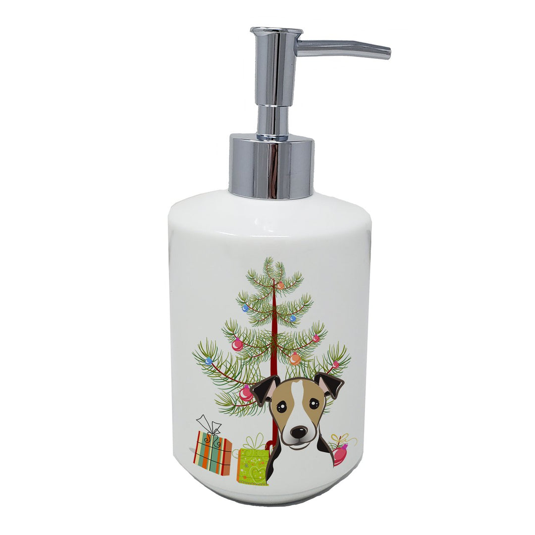 Christmas Tree and Jack Russell Terrier Ceramic Soap Dispenser Image 1