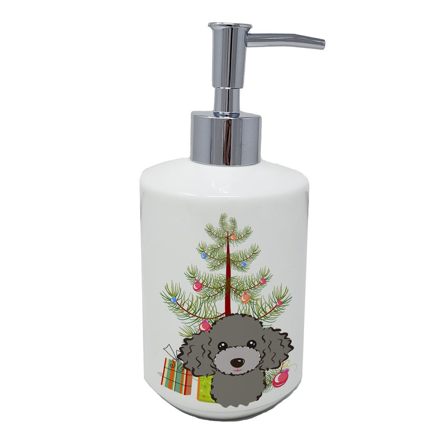 Christmas Tree and Silver Gray Poodle Ceramic Soap Dispenser Image 1