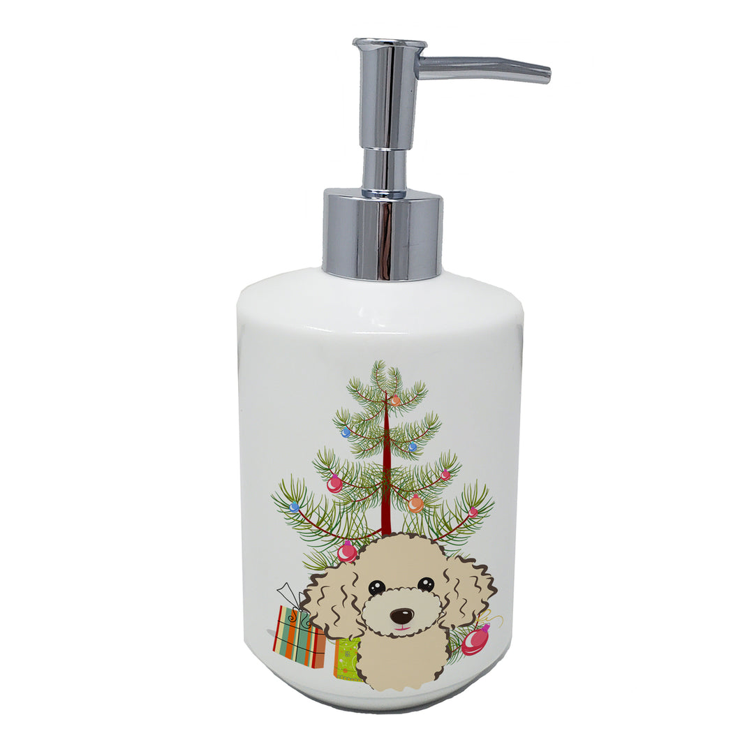 Christmas Tree and Buff Poodle Ceramic Soap Dispenser Image 1