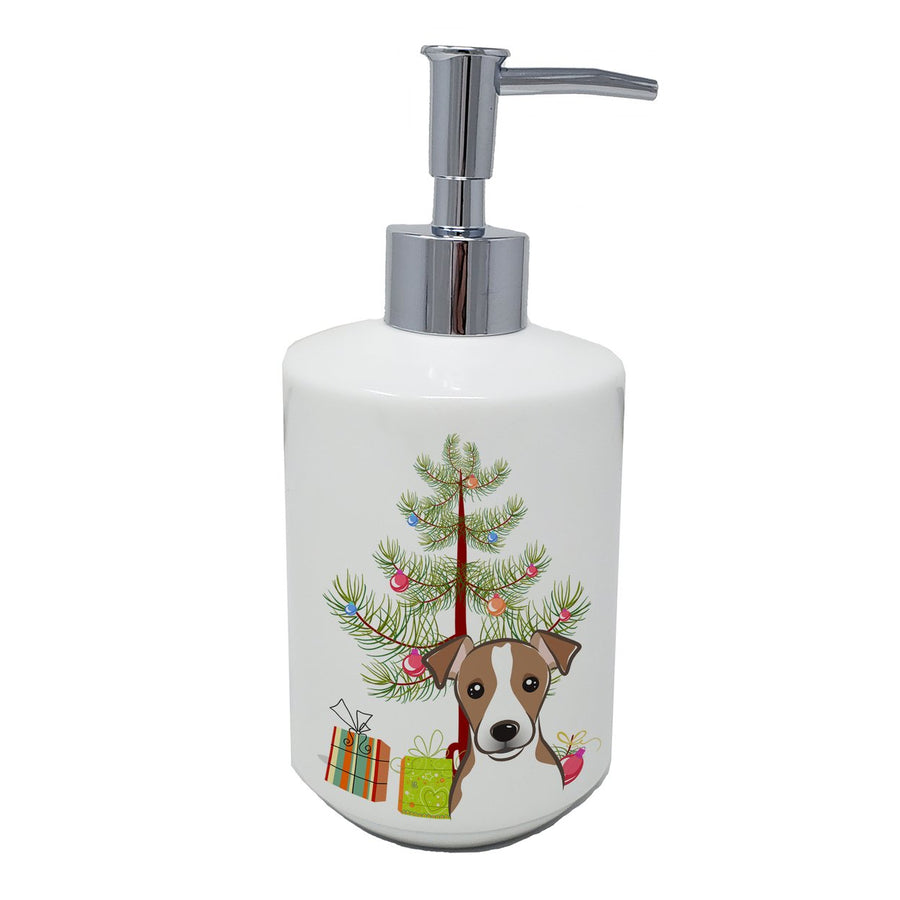 Christmas Tree and Jack Russell Terrier Ceramic Soap Dispenser Image 1