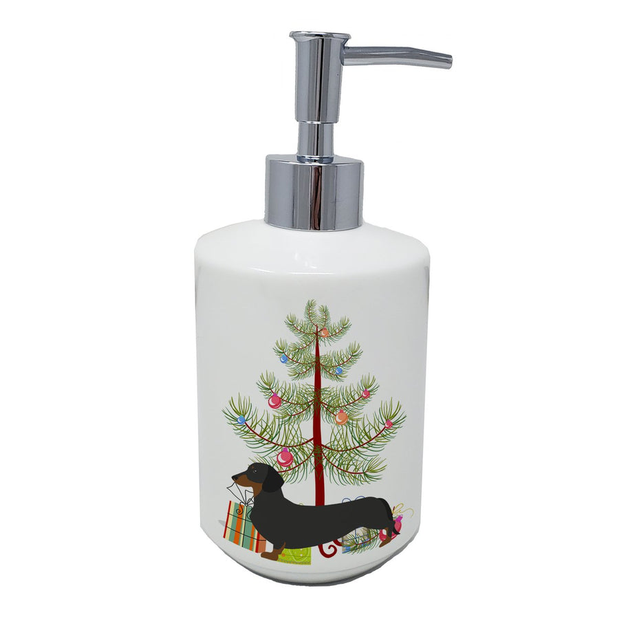 Dachshund Merry Christmas Tree Ceramic Soap Dispenser Image 1