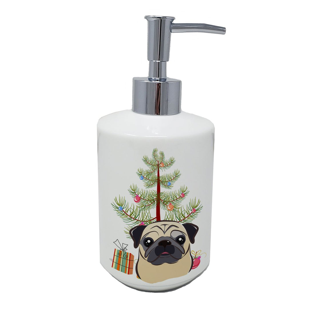 Christmas Tree and Fawn Pug Ceramic Soap Dispenser Image 1