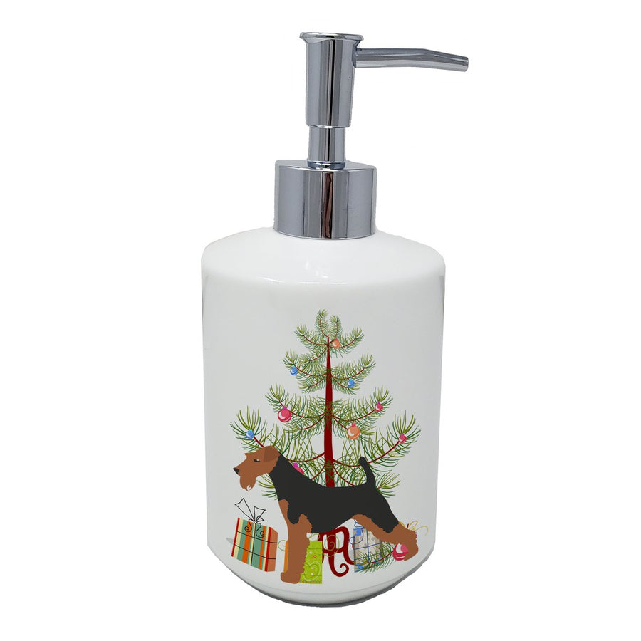 Welsh Terrier Merry Christmas Tree Ceramic Soap Dispenser Image 1