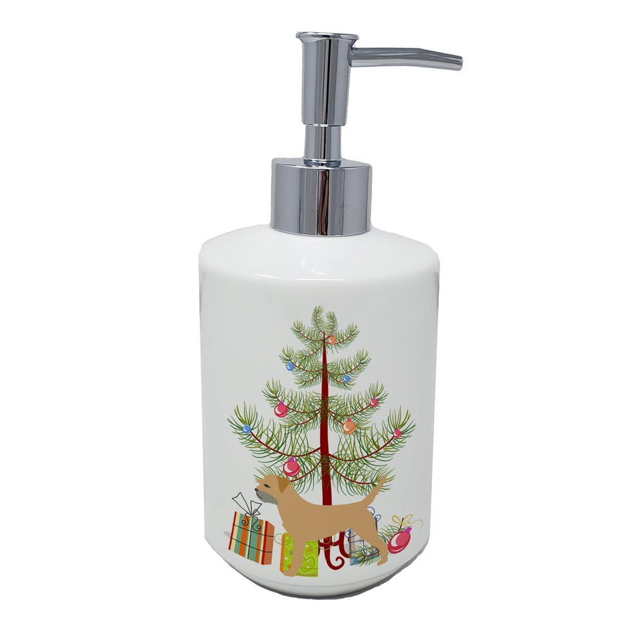 Border Terrier Merry Christmas Tree Ceramic Soap Dispenser Image 1