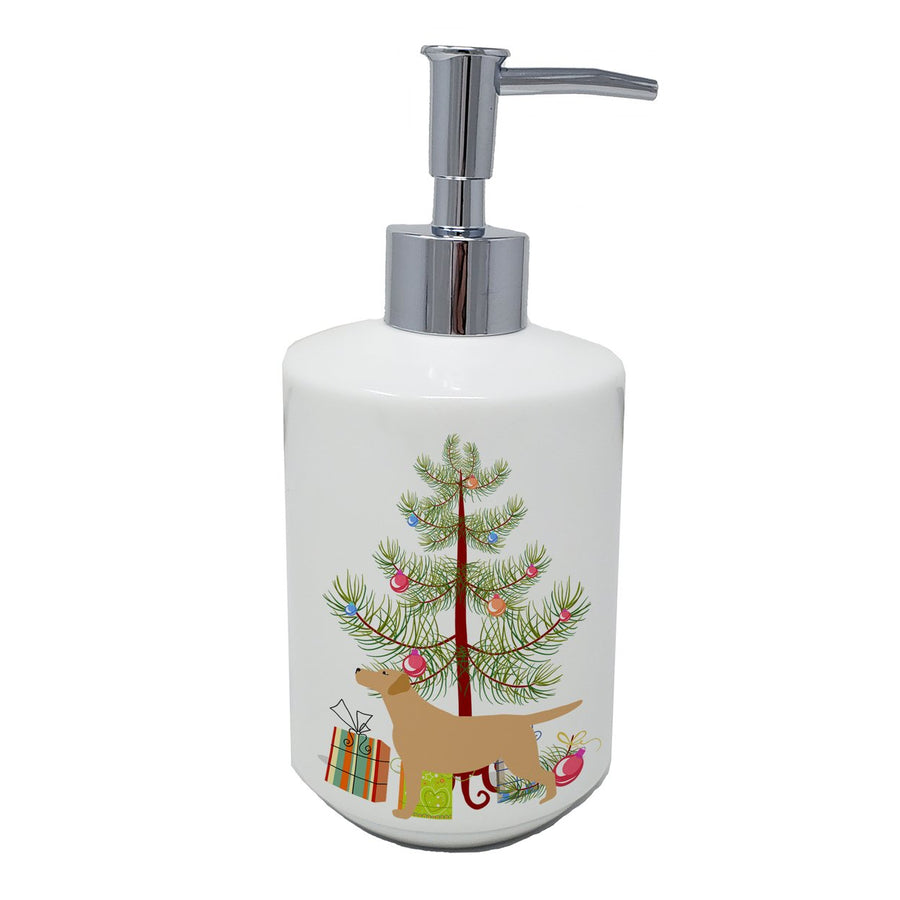 Yellow Labrador Retriever Merry Christmas Tree Ceramic Soap Dispenser Image 1