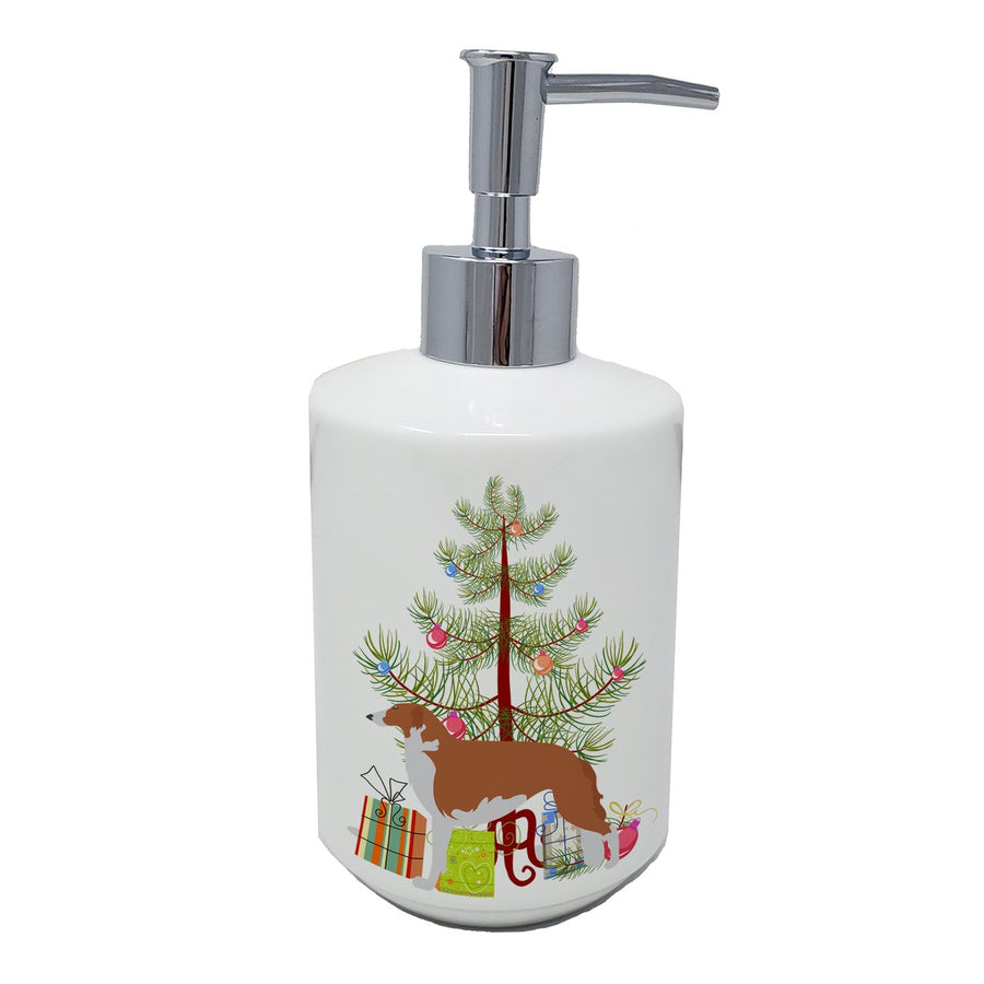 Borzoi Russian Greyhound Merry Christmas Tree Ceramic Soap Dispenser Image 1