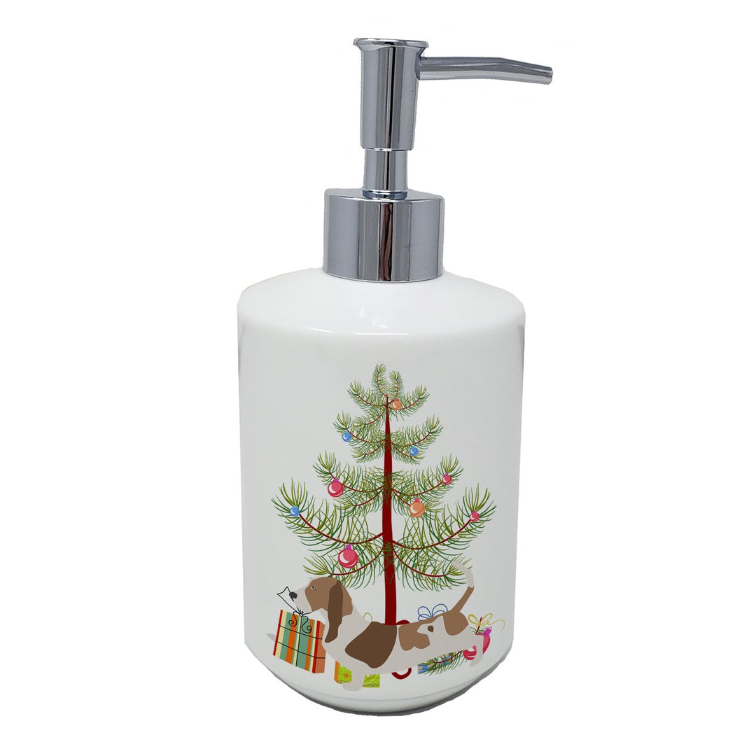 Basset Hound Merry Christmas Tree Ceramic Soap Dispenser Image 1