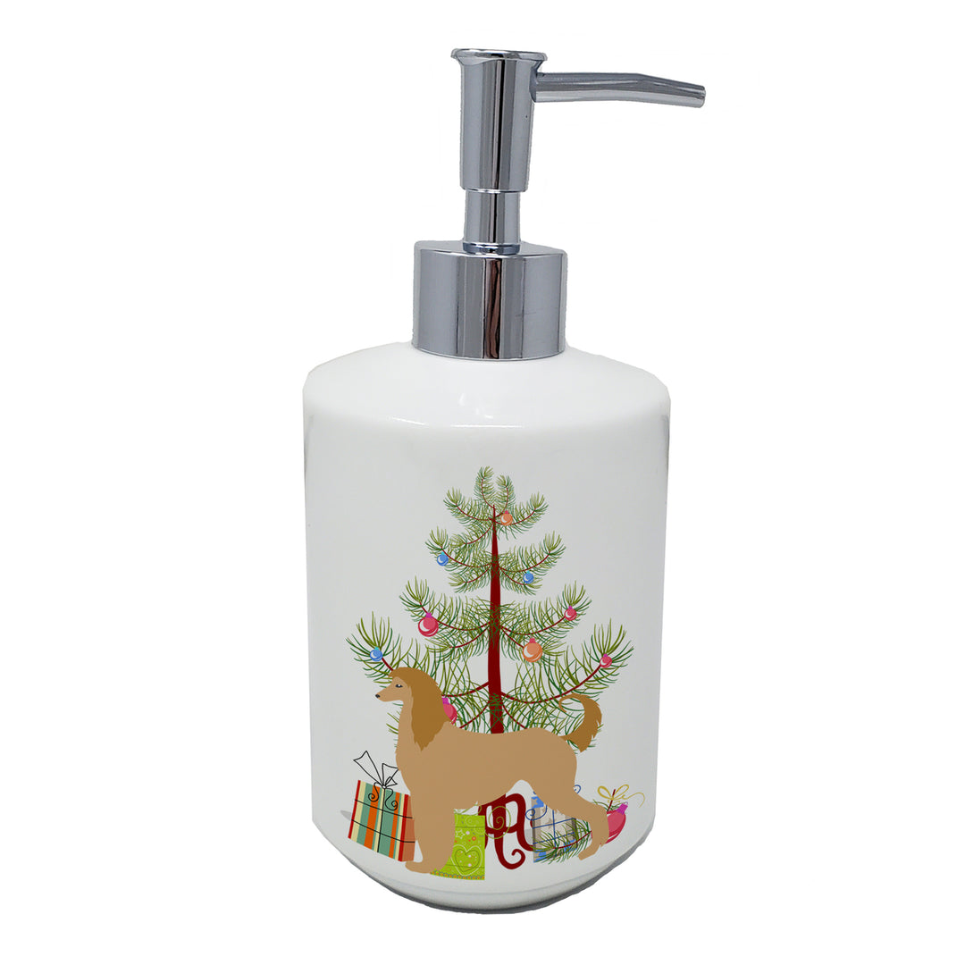 Afghan Hound Merry Christmas Tree Ceramic Soap Dispenser Image 1