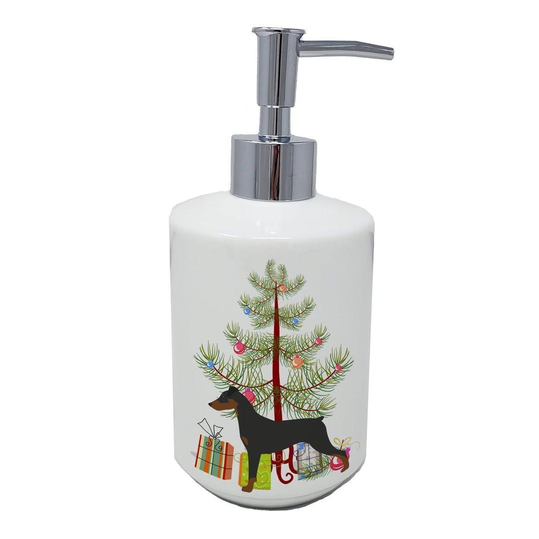 German Pinscher Merry Christmas Tree Ceramic Soap Dispenser Image 1