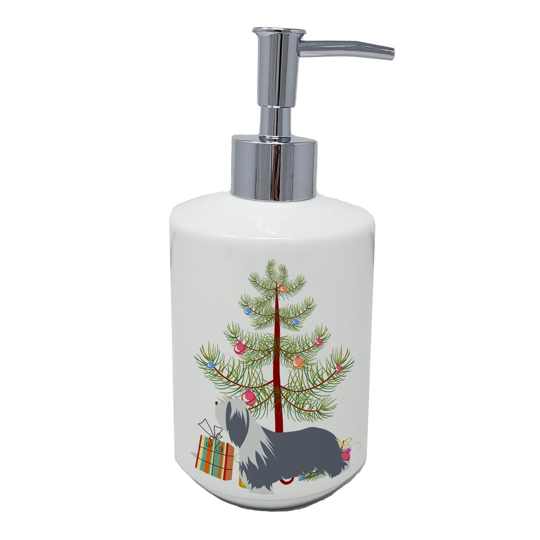 Bearded Collie Dog Merry Christmas Tree Ceramic Soap Dispenser Image 1