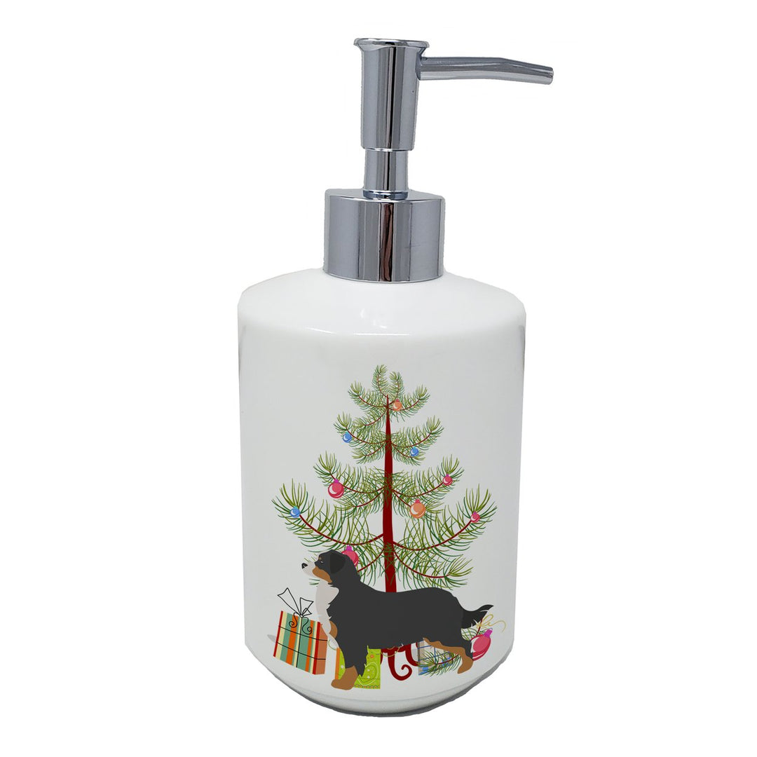 Bernese Mountain Dog Merry Christmas Tree Ceramic Soap Dispenser Image 1