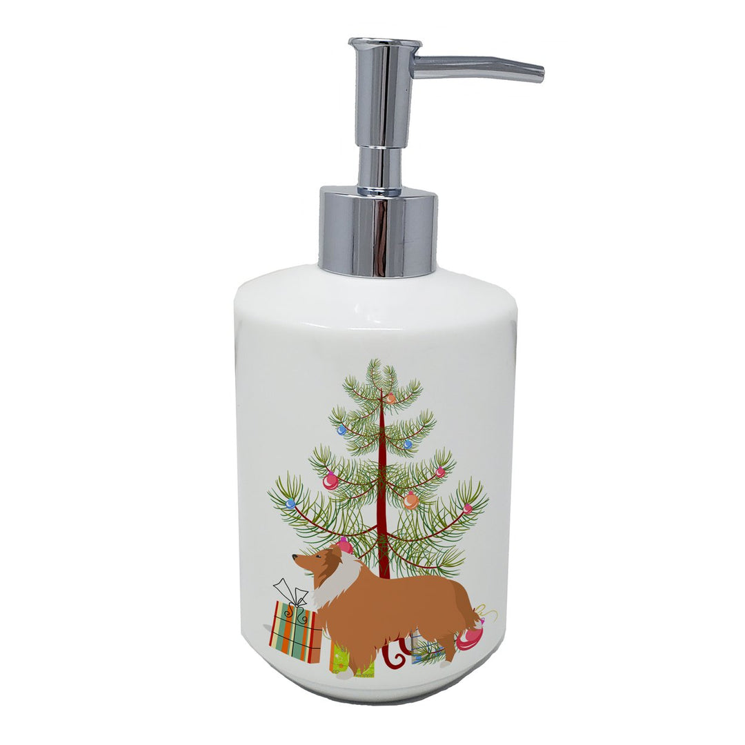 Collie Dog Merry Christmas Tree Ceramic Soap Dispenser Image 1