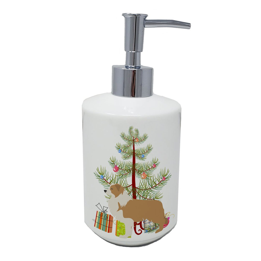 Red Border Collie Merry Christmas Tree Ceramic Soap Dispenser Image 1