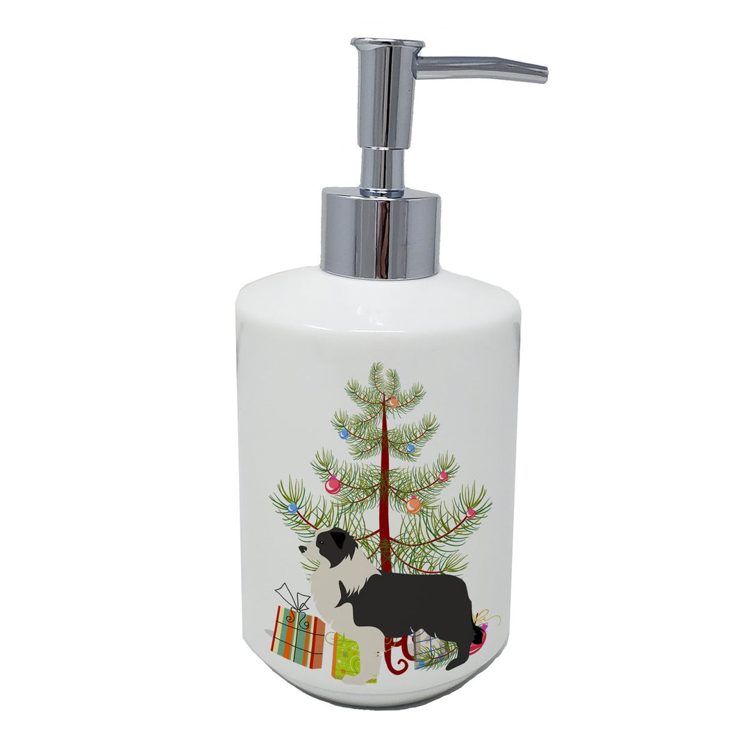 Black Border Collie Merry Christmas Tree Ceramic Soap Dispenser Image 1