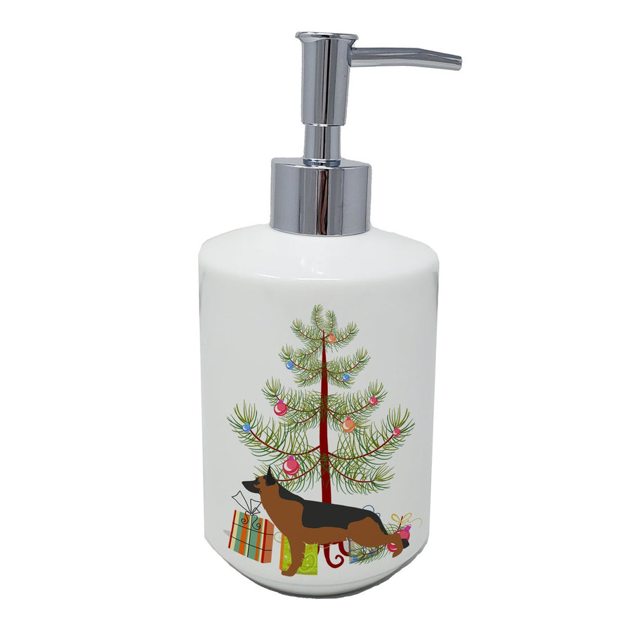 German Shepherd Merry Christmas Tree Ceramic Soap Dispenser Image 1