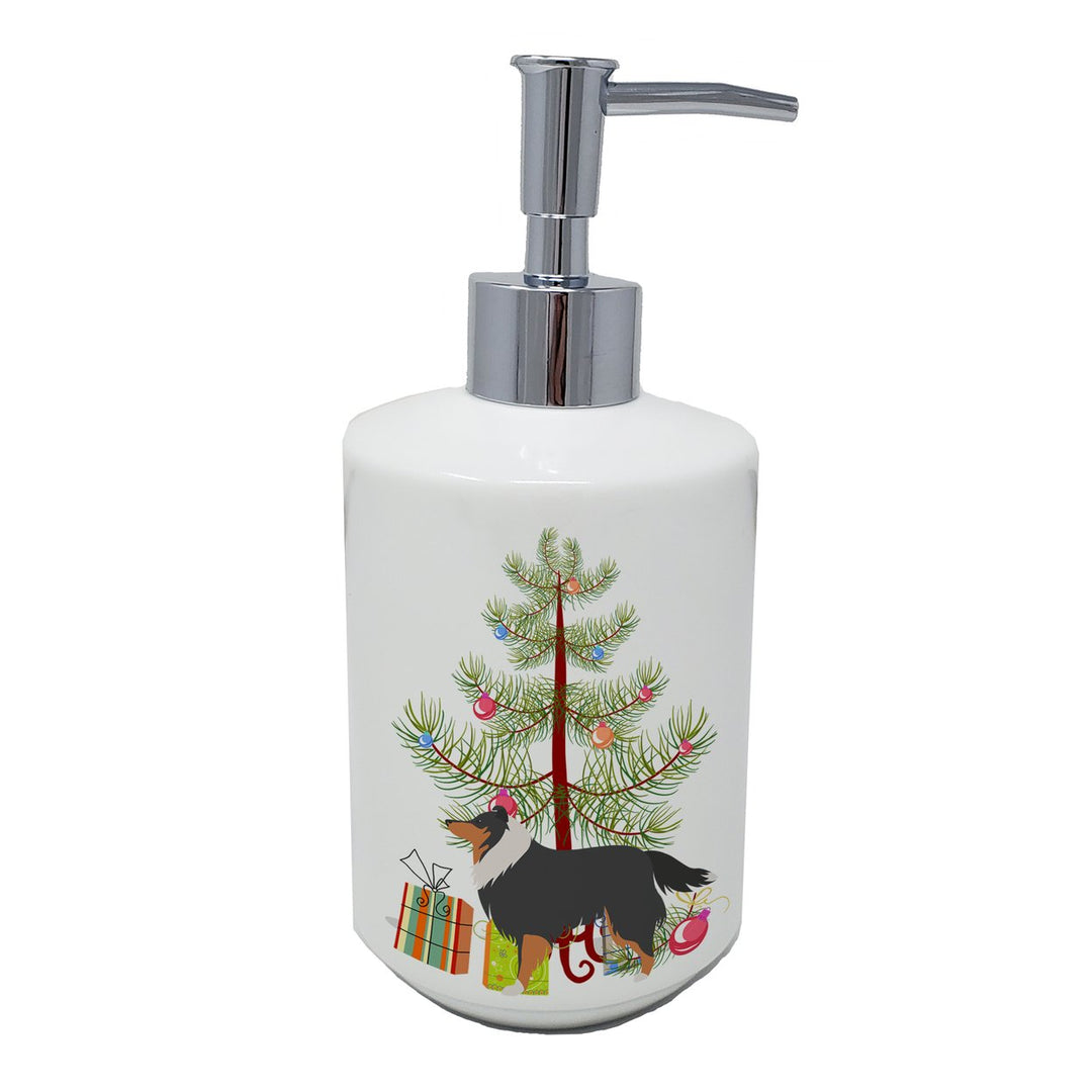 Sheltie Shetland Sheepdog Merry Christmas Tree Ceramic Soap Dispenser Image 1