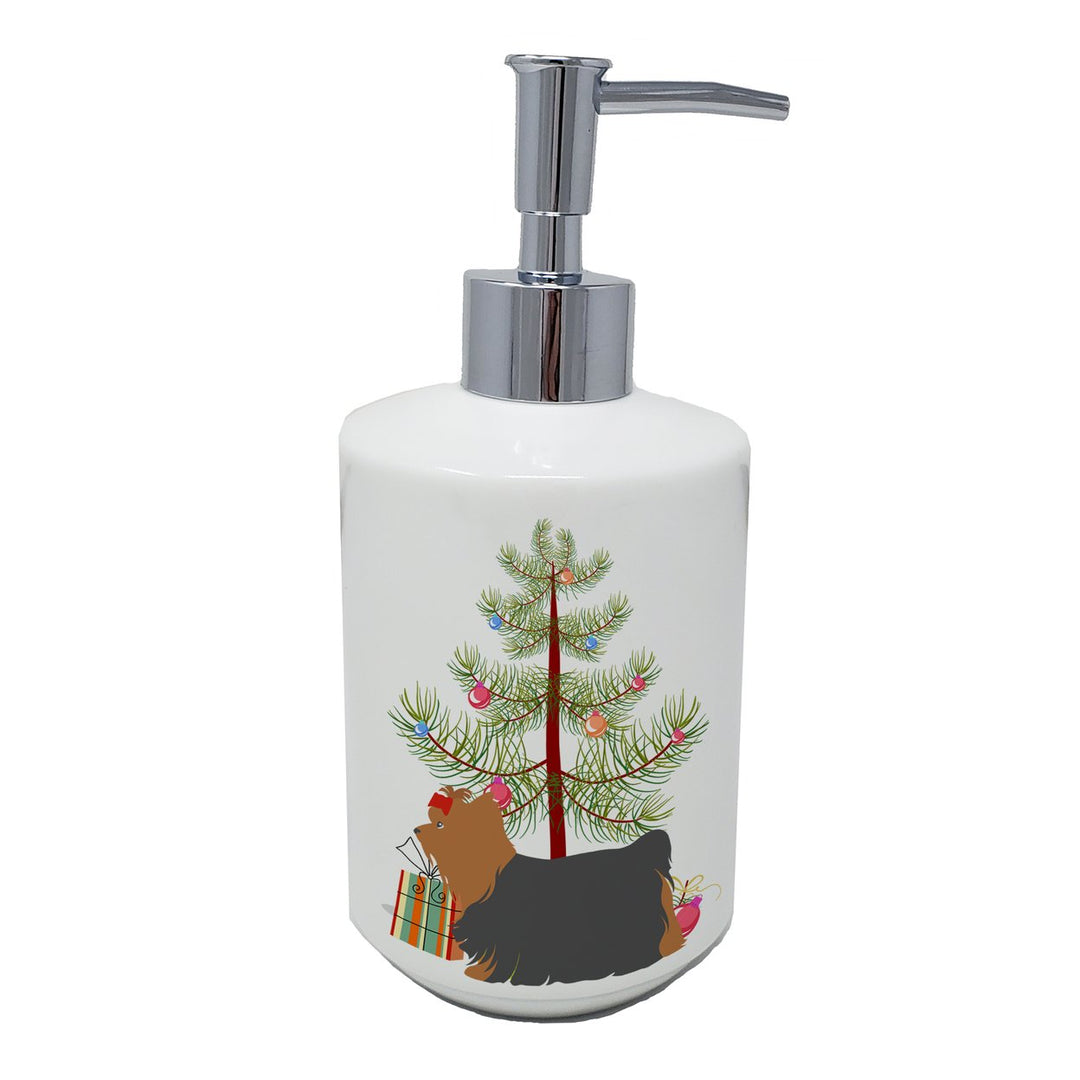 Yorkshire Terrier Yorkie Merry Christmas Tree Ceramic Soap Dispenser Image 1