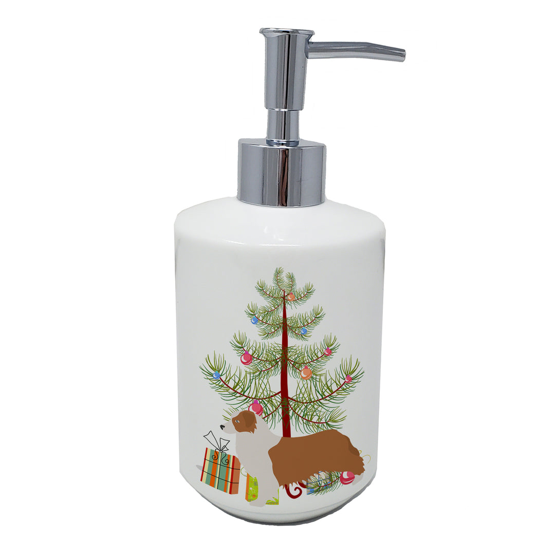 Australian Shepherd Dog Merry Christmas Tree Ceramic Soap Dispenser Image 1