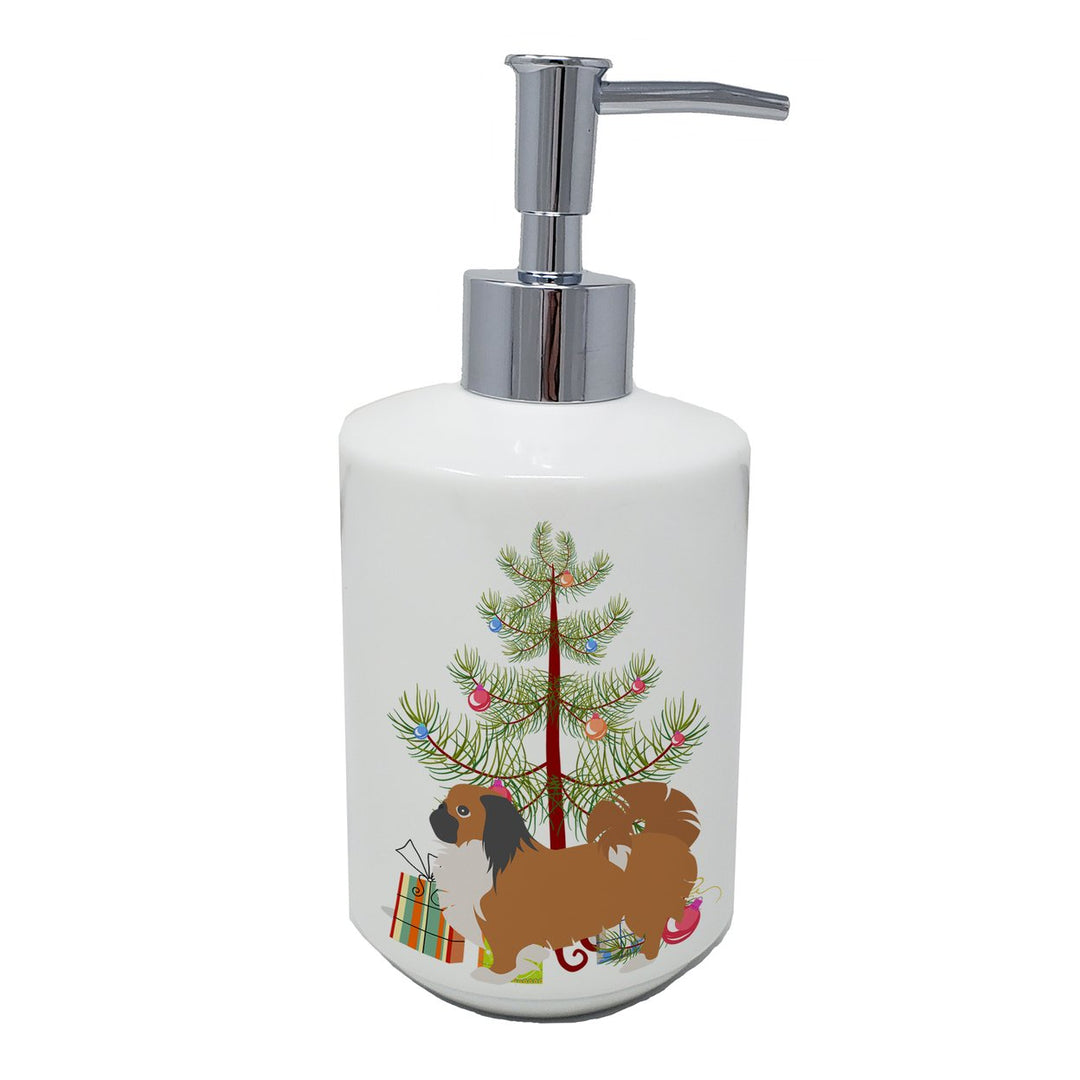 Pekingese Merry Christmas Tree Ceramic Soap Dispenser Image 1