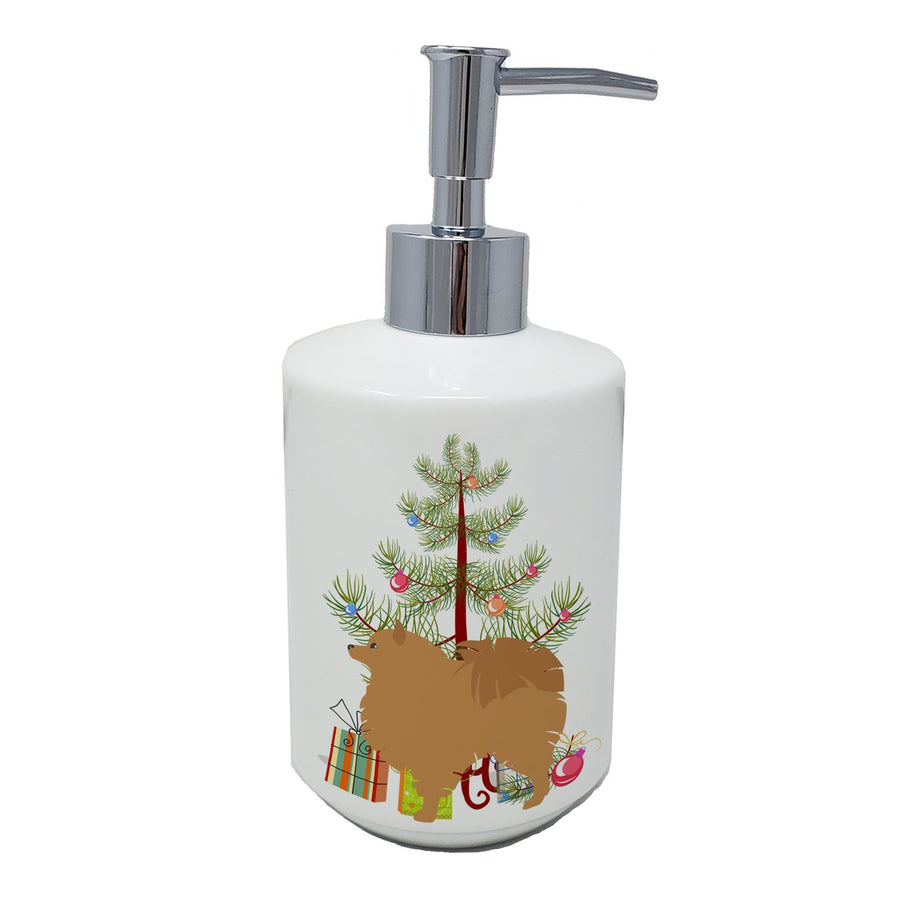 Pomeranian Merry Christmas Tree Ceramic Soap Dispenser Image 1