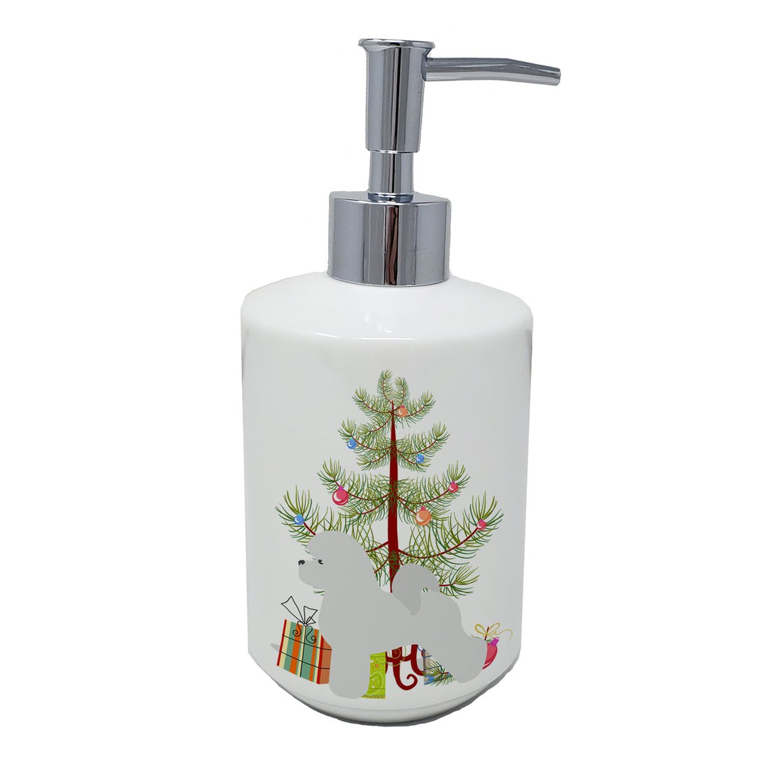 Bichon Frise Merry Christmas Tree Ceramic Soap Dispenser Image 1