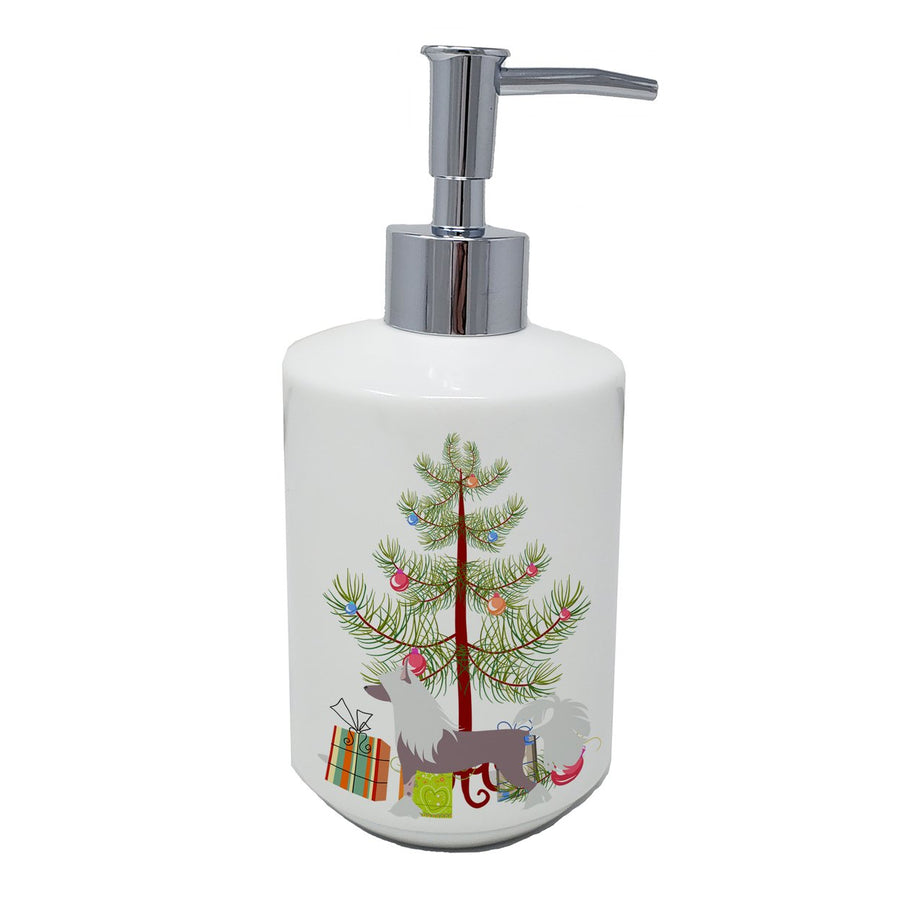 Chinese Crested Merry Christmas Tree Ceramic Soap Dispenser Image 1