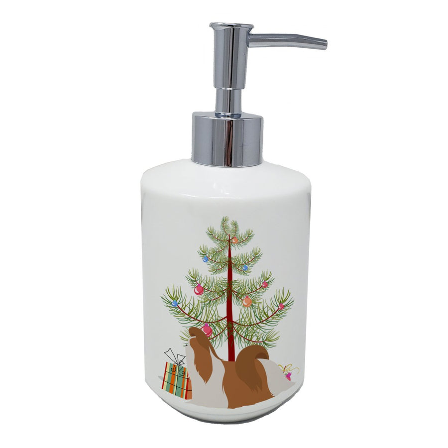 Shih Tzu Merry Christmas Tree Ceramic Soap Dispenser Image 1