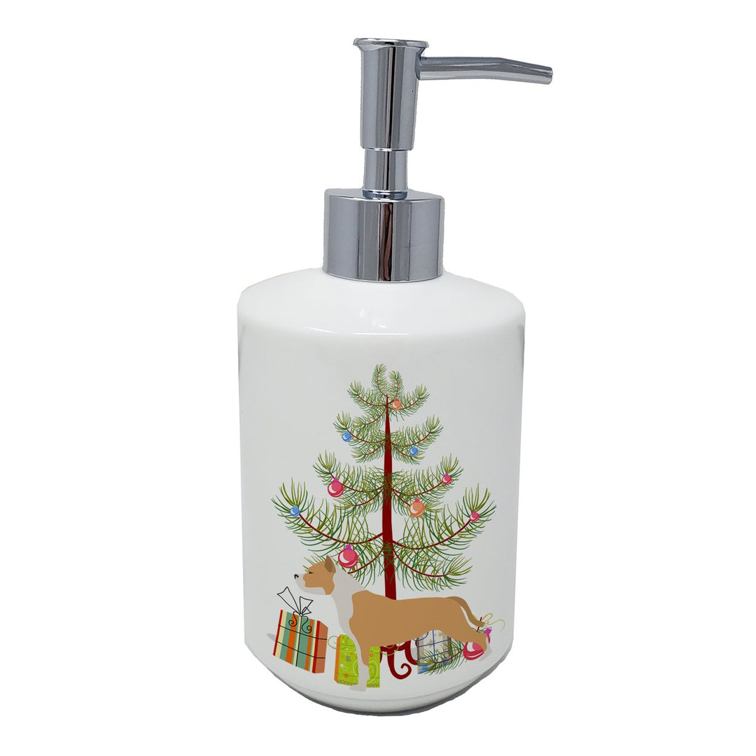 Staffordshire Bull Terrier Merry Christmas Tree Ceramic Soap Dispenser Image 1