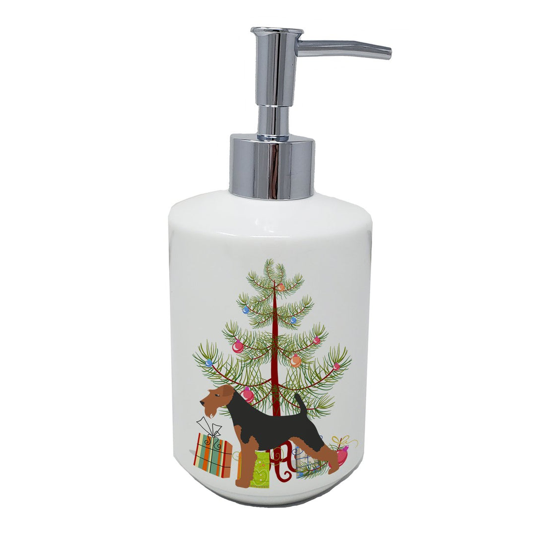 Airedale Terrier Merry Christmas Tree Ceramic Soap Dispenser Image 1