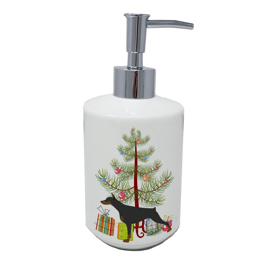 Doberman Pinscher Merry Christmas Tree Ceramic Soap Dispenser Image 1