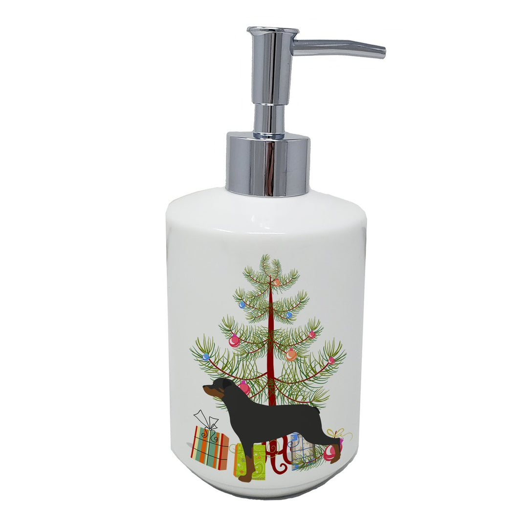 Rottweiler Merry Christmas Tree Ceramic Soap Dispenser Image 1