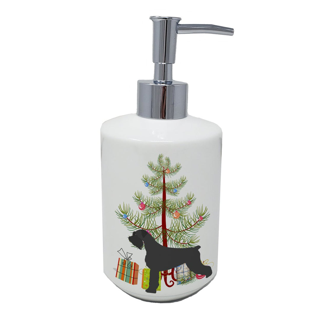 Giant Schnauzer Merry Christmas Tree Ceramic Soap Dispenser Image 1