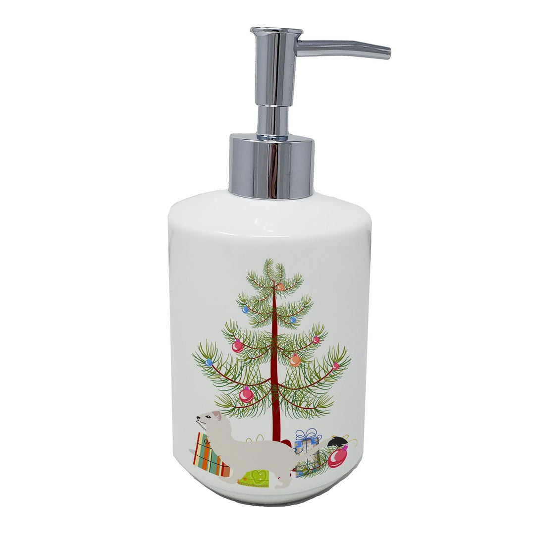 Stoat Short-tailed Weasel Christmas Ceramic Soap Dispenser Image 1