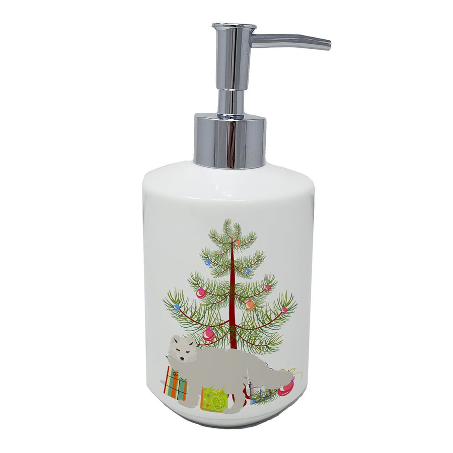 White Arctic Fox Christmas Ceramic Soap Dispenser Image 1