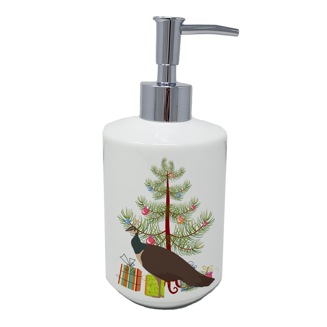 Indian Peahen Peafowl Christmas Ceramic Soap Dispenser Image 1