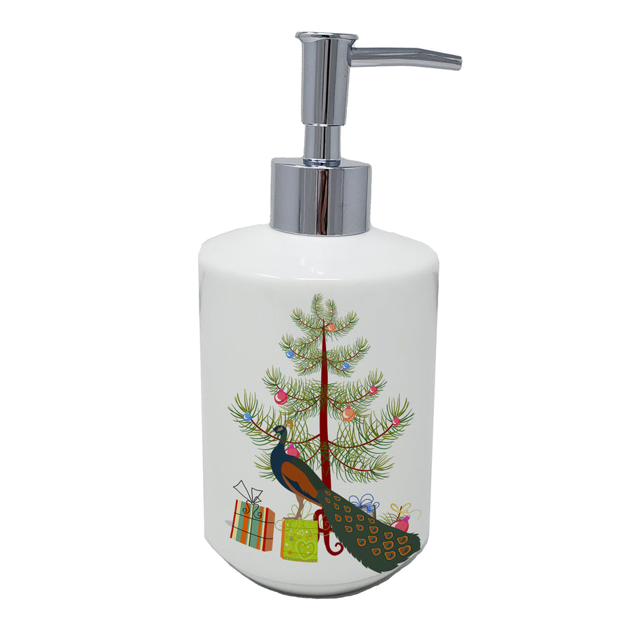 Indian Peacock Peafowl Christmas Ceramic Soap Dispenser Image 1