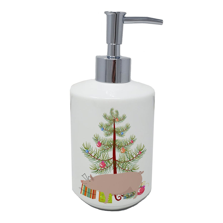 English Large White Pig Christmas Ceramic Soap Dispenser Image 1