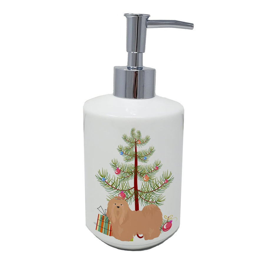 Tan Lhasa Apso Christmas Tree Ceramic Soap Dispenser Image 1