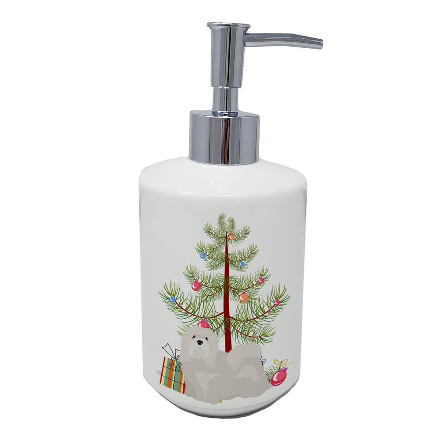 White Lhasa Apso Christmas Tree Ceramic Soap Dispenser Image 1