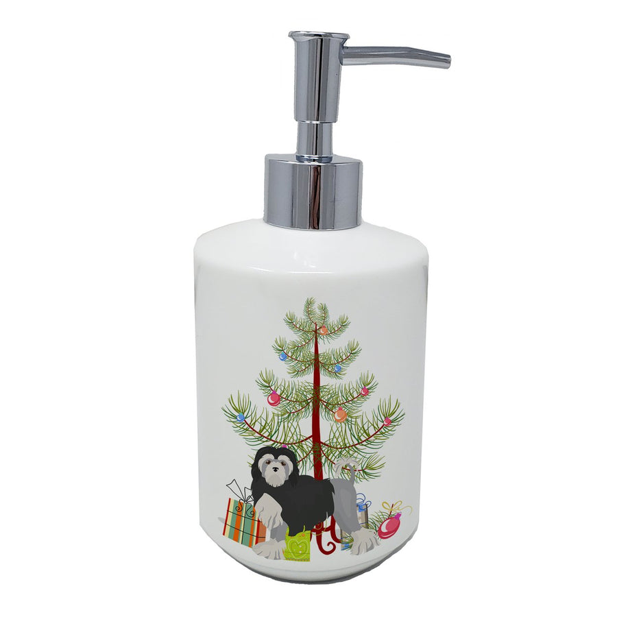 Lowchen or Little Lion Dog Christmas Tree Ceramic Soap Dispenser Image 1