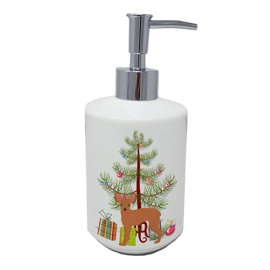 Russkiy Toy or Russian Toy Terrier Christmas Tree Ceramic Soap Dispenser Image 1